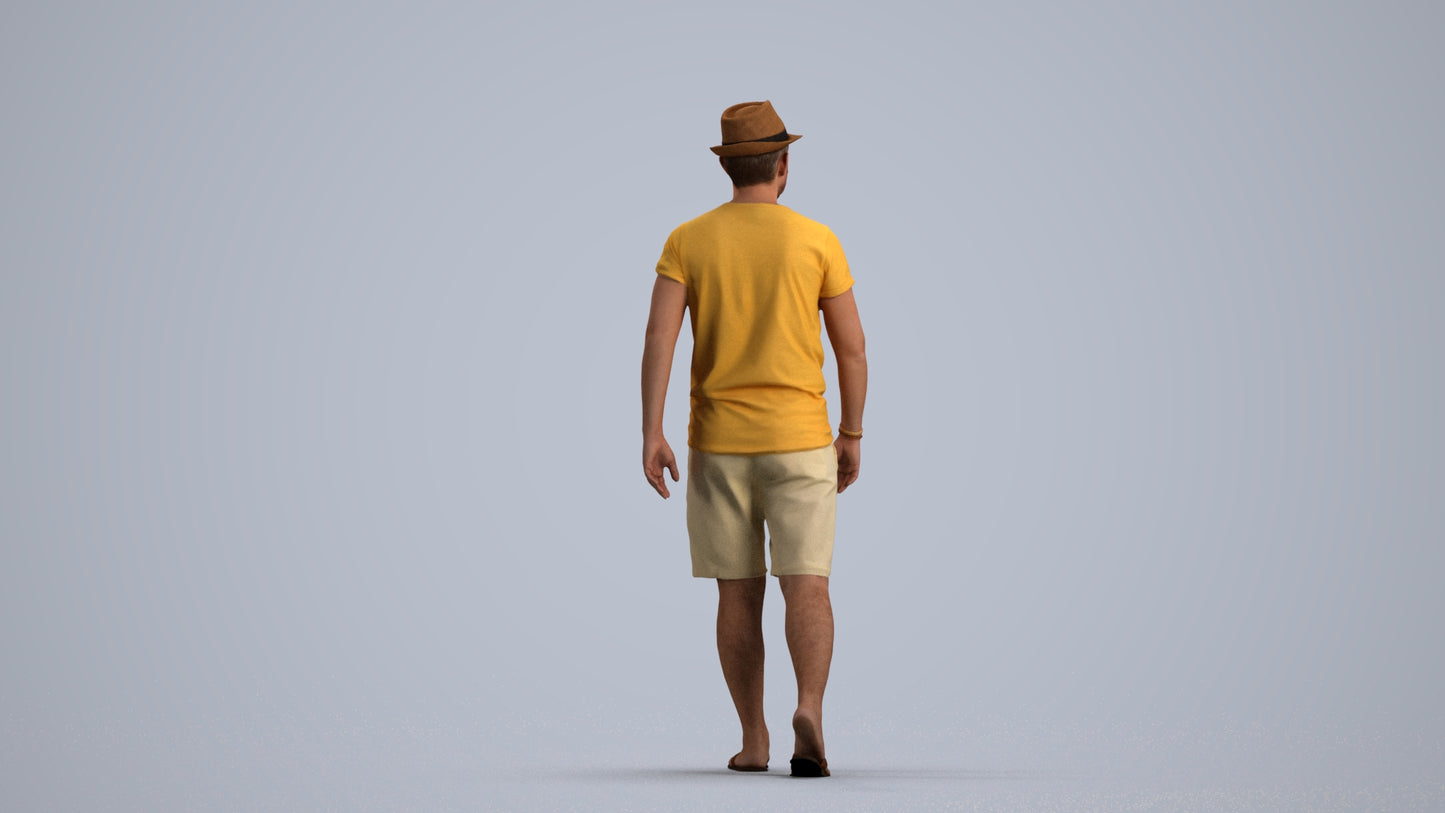 3D people model man casual walking, scanned human for 3ds Max rendering, front view render