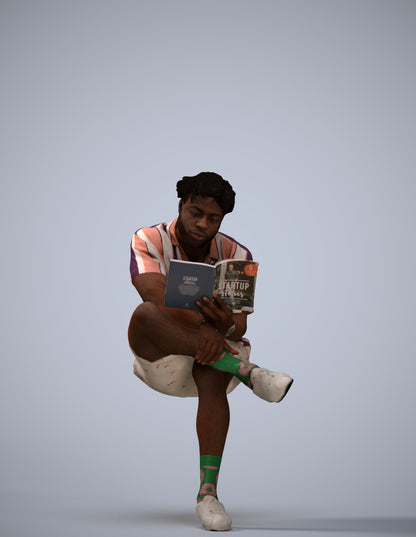 scanned 3D man casual sitting, photogrammetry people for Enscape and V-Ray