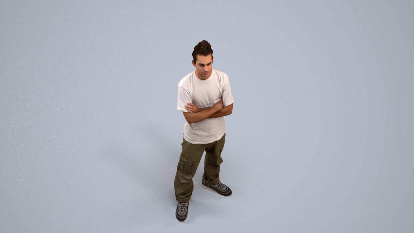 realistic 3D man casual standing, scanned archviz people for Blender and 3ds Max, back view render