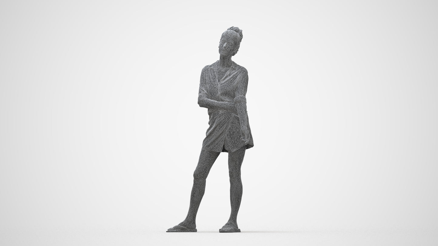 3D people model woman casual standing, scanned human for 3ds Max rendering, wireframe back view