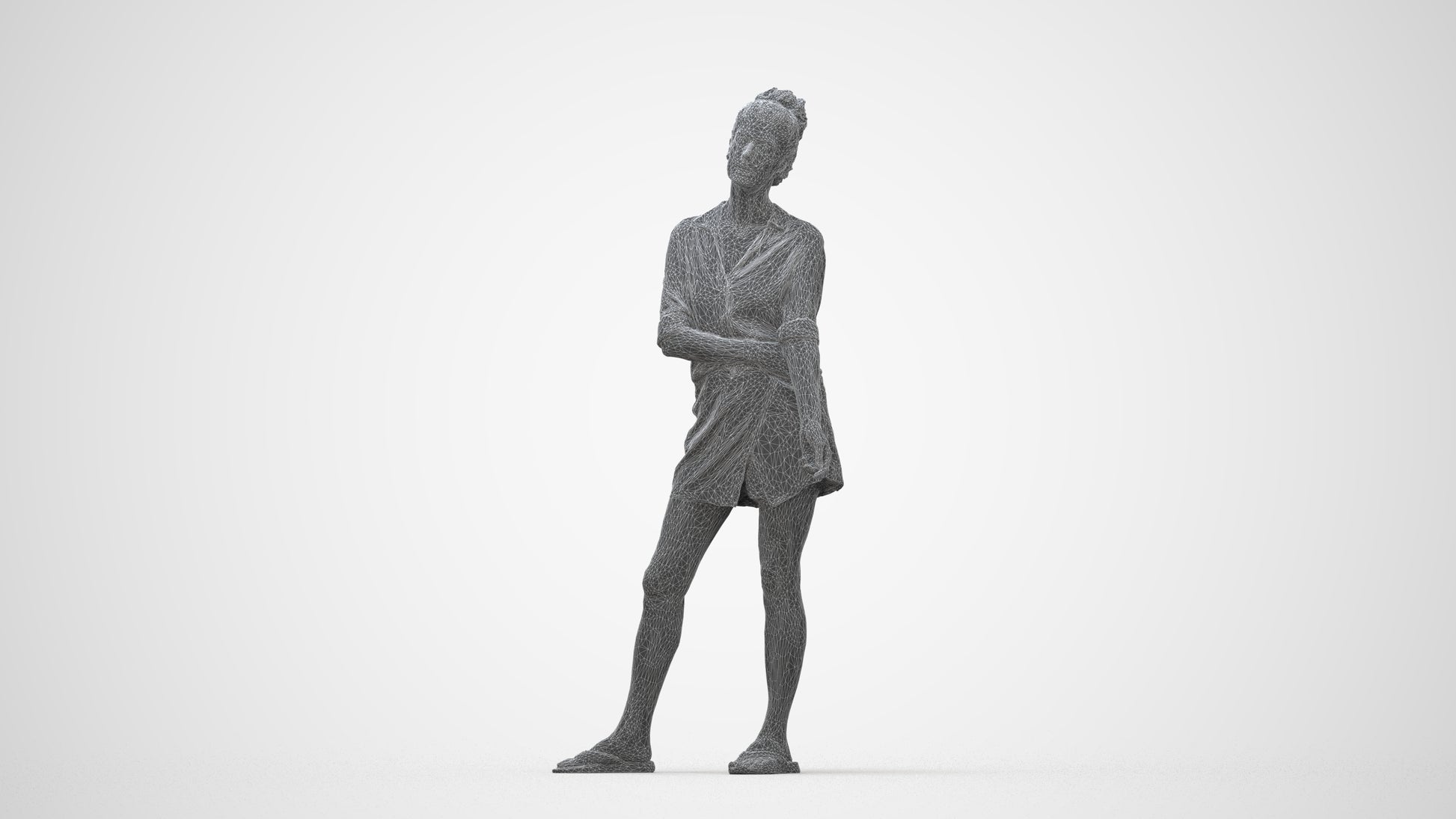 3D people model woman casual standing, scanned human for 3ds Max rendering, wireframe back view