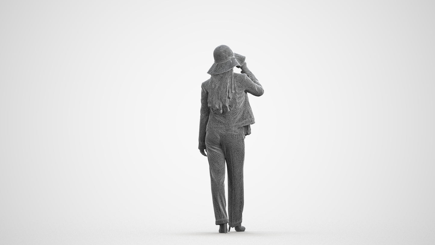 realistic 3D people woman casual standing, render-ready for V-Ray and Corona, FBX OBJ, wireframe front view