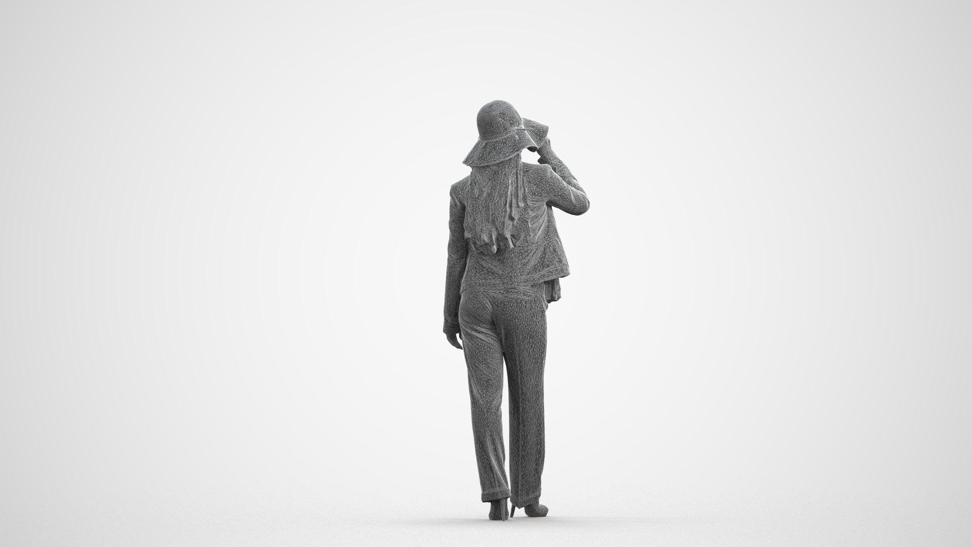 realistic 3D people woman casual standing, render-ready for V-Ray and Corona, FBX OBJ, wireframe front view