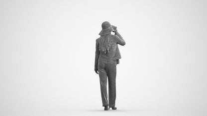 realistic 3D people woman casual standing, render-ready for V-Ray and Corona, FBX OBJ, wireframe front view