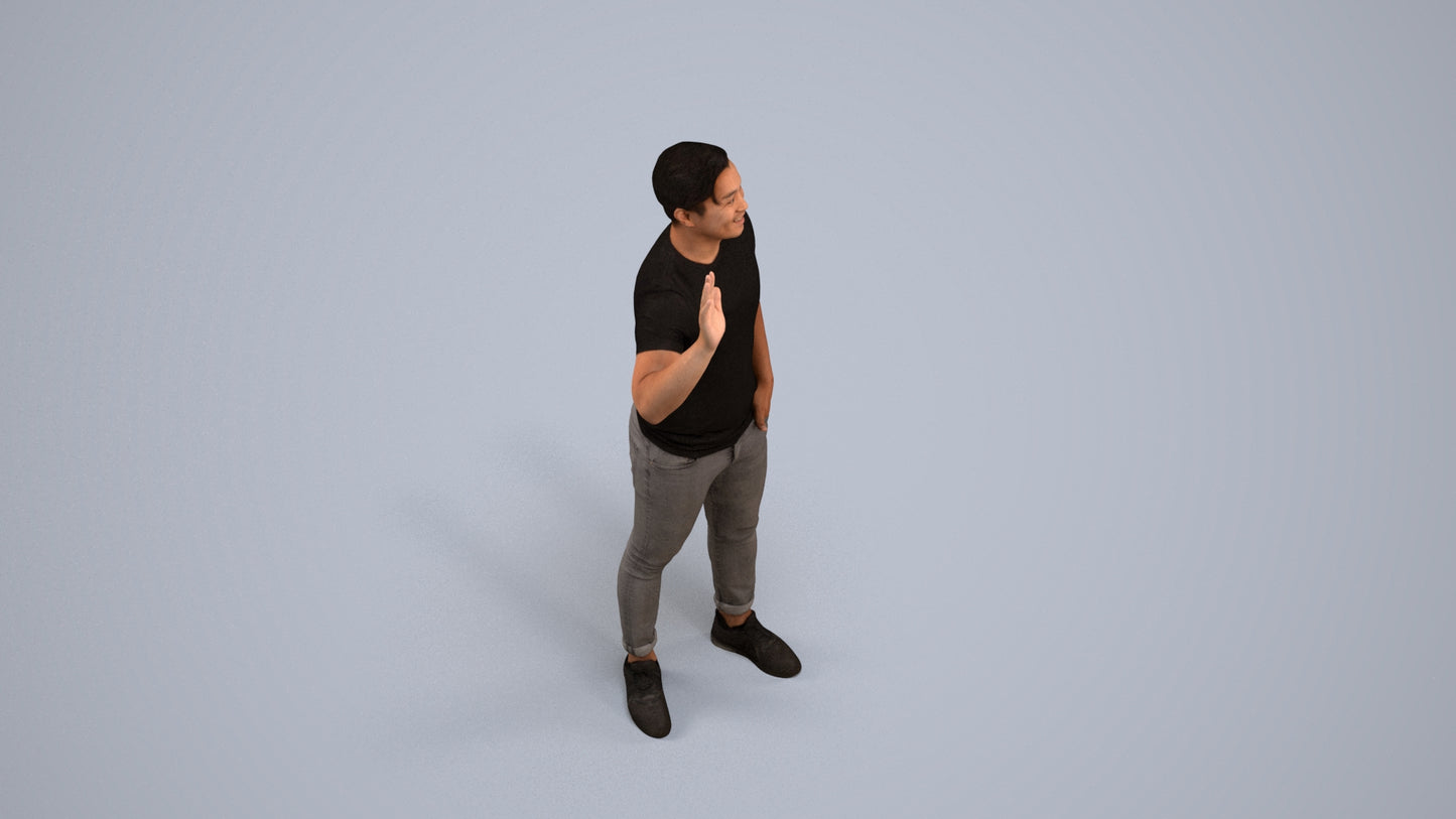 scanned 3D man casual standing, photogrammetry people for Enscape and V-Ray, back view render