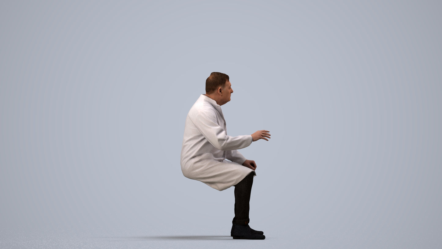 3D human model man medical, photogrammetry scanned person for archviz, side view render