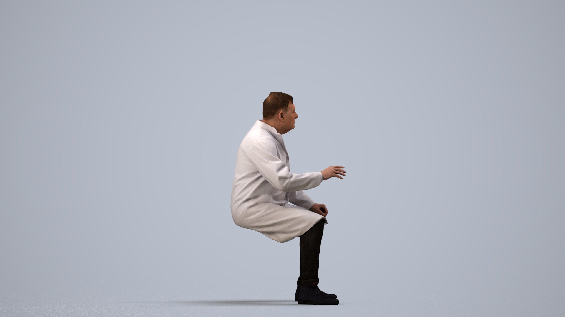 3D human model man medical, photogrammetry scanned person for archviz, side view render