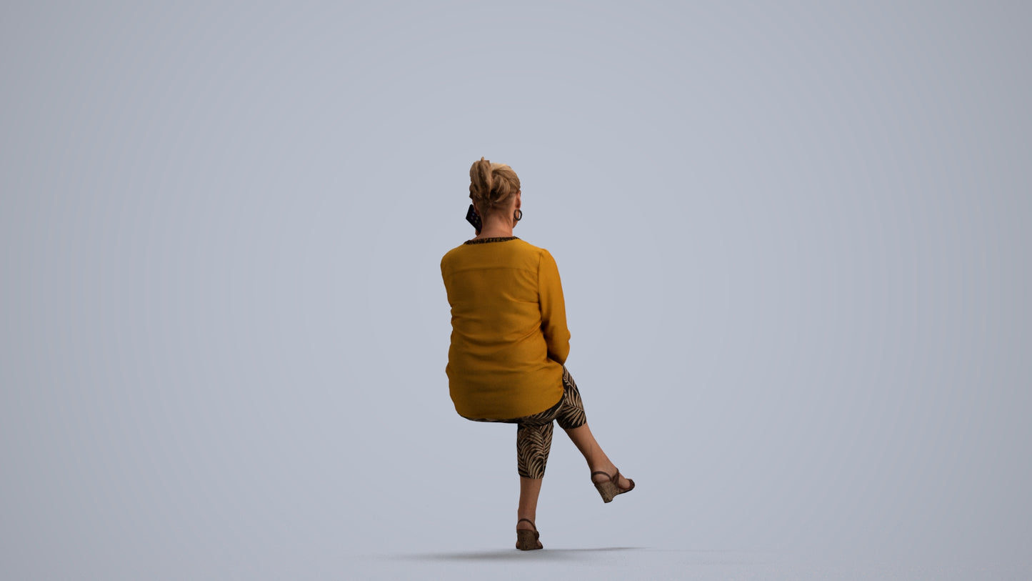 photogrammetry 3D woman casual sitting, realistic human model archviz FBX, front view render