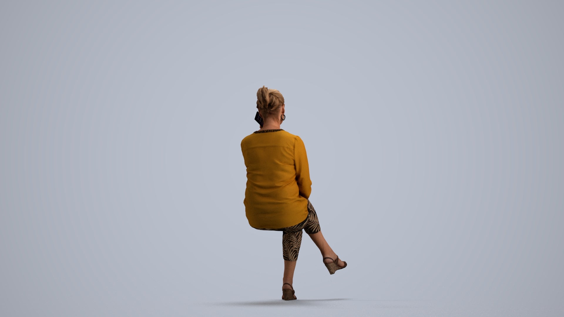 photogrammetry 3D woman casual sitting, realistic human model archviz FBX, front view render