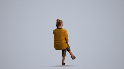photogrammetry 3D woman casual sitting, realistic human model archviz FBX, front view render