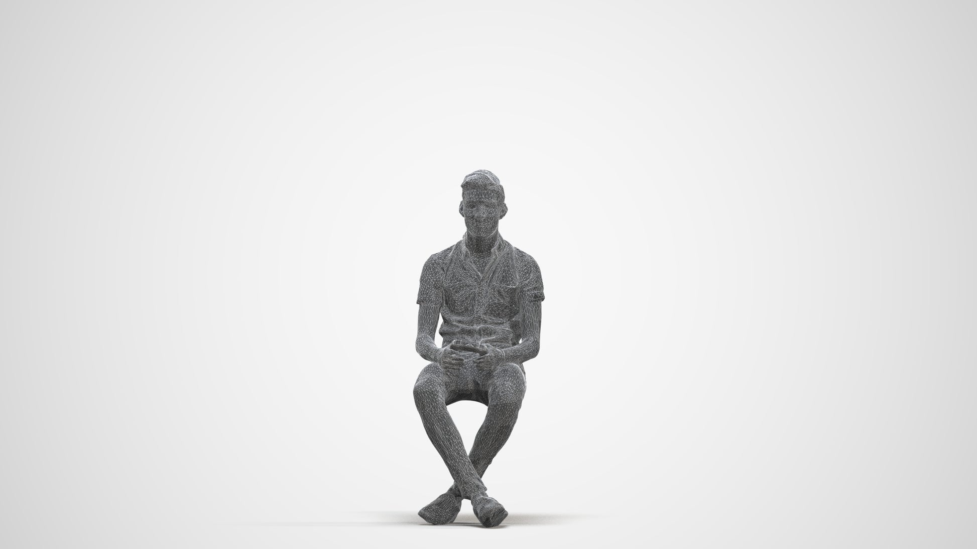 realistic 3D human man casual sitting, archviz people FBX OBJ for Blender, three-quarter front view render