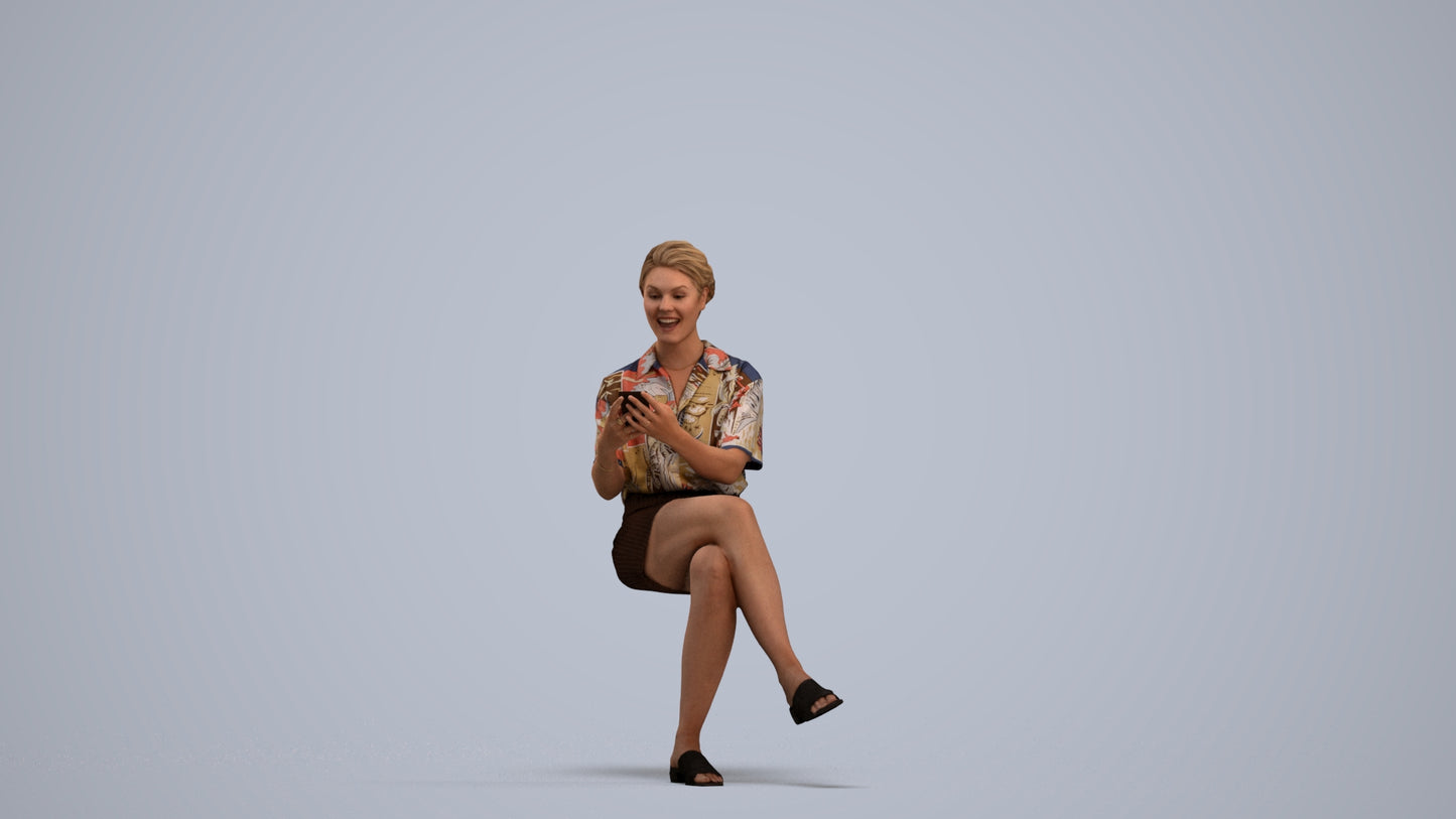 3D scanned woman sitting casual, photorealistic archviz people for Enscape and SketchUp, standing pose render