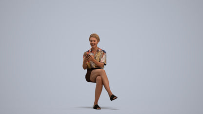 3D scanned woman sitting casual, photorealistic archviz people for Enscape and SketchUp, standing pose render