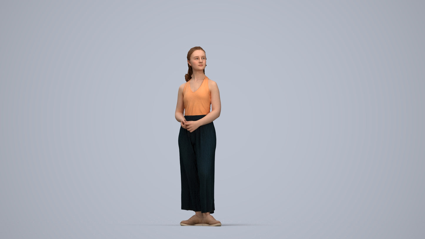 photogrammetry 3D girl casual kids, realistic human model archviz FBX, top-down view render