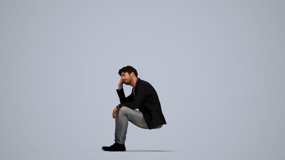 3D human model man casual business, photogrammetry scanned person for archviz, top-down view render