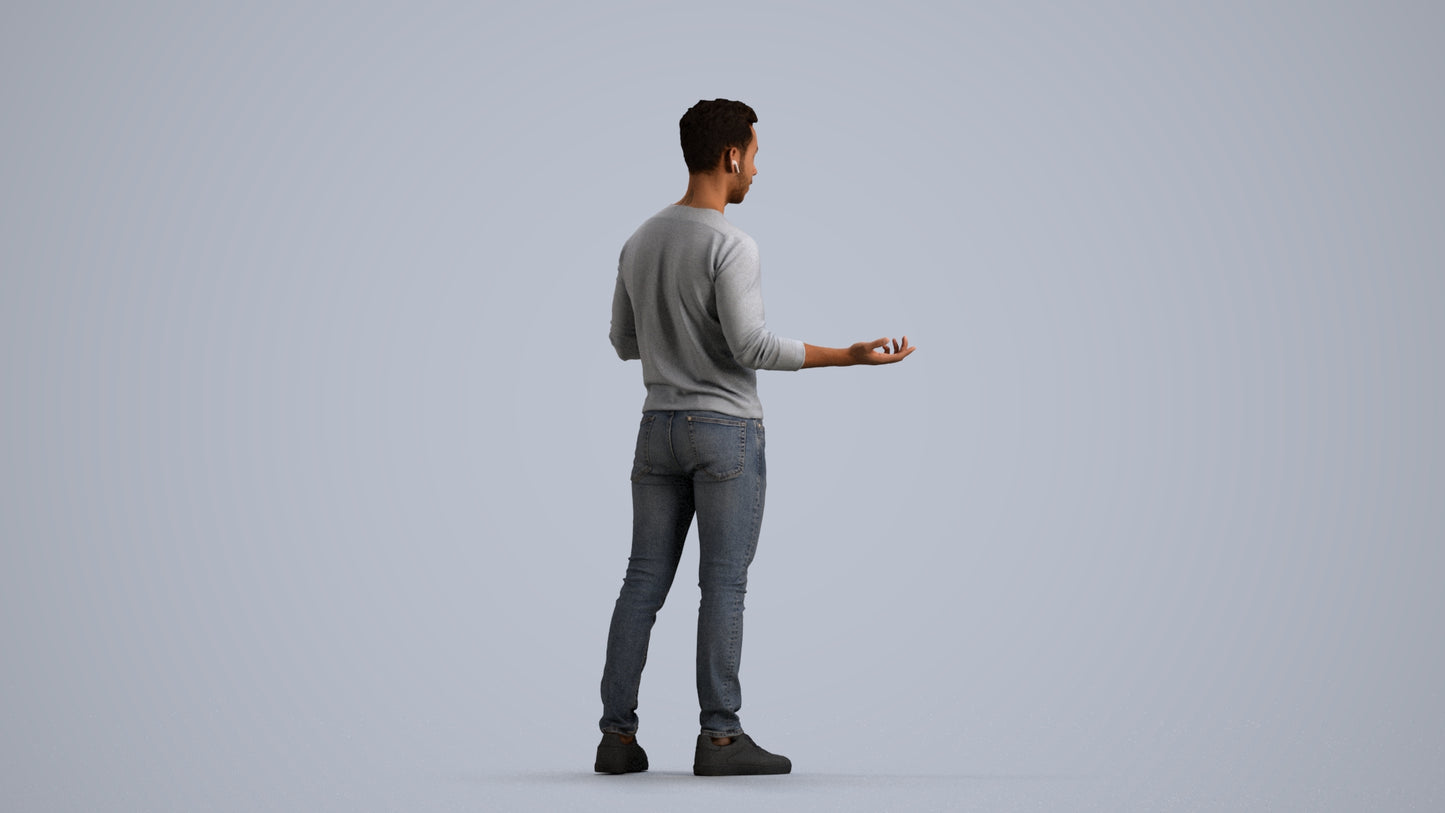 realistic 3D man casual standing, scanned archviz people for Blender and 3ds Max, front view render