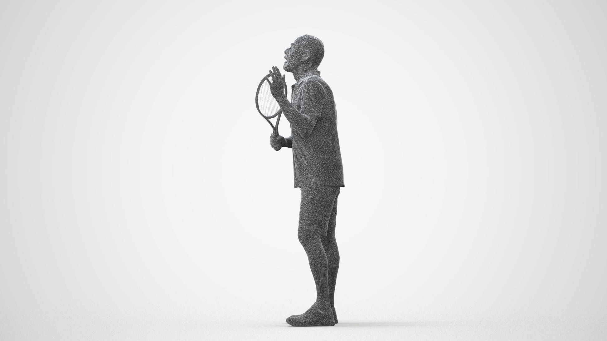 3D human model senior man sport, photogrammetry scanned person for archviz, square thumbnail