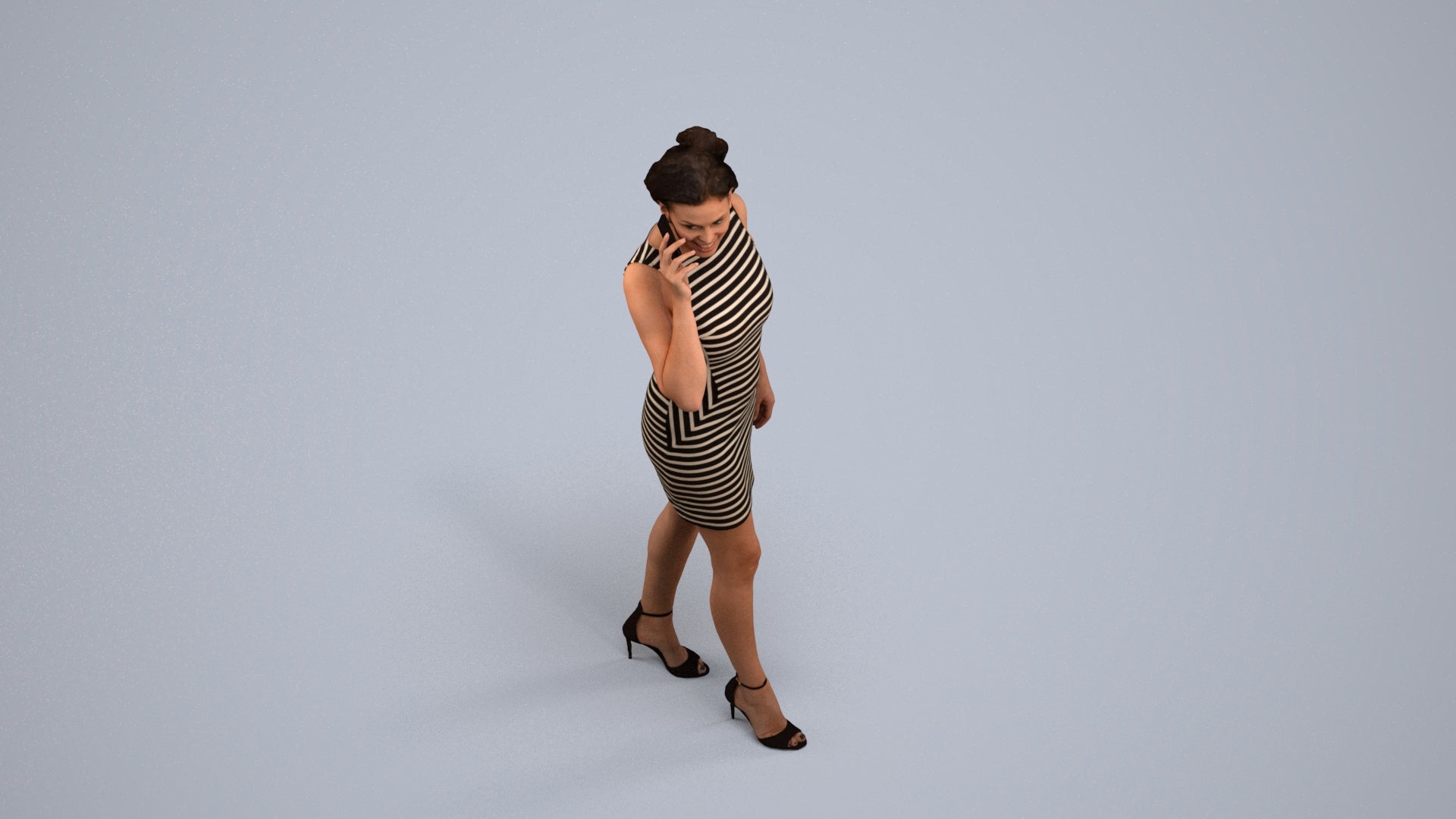 photogrammetry 3D woman casual walking, realistic human model archviz FBX, back view render