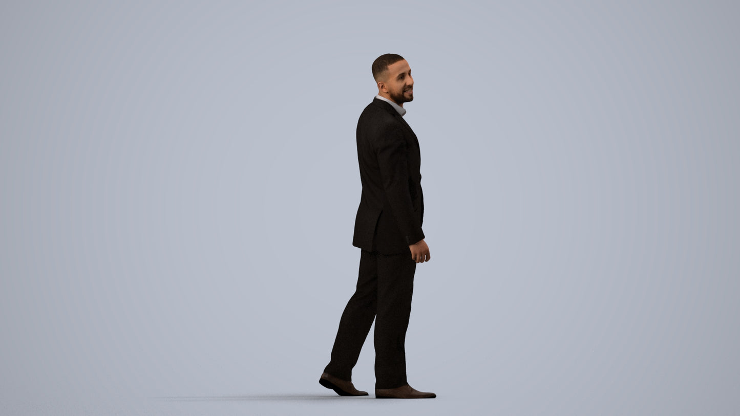 photogrammetry 3D man business, realistic human model archviz FBX, side view render