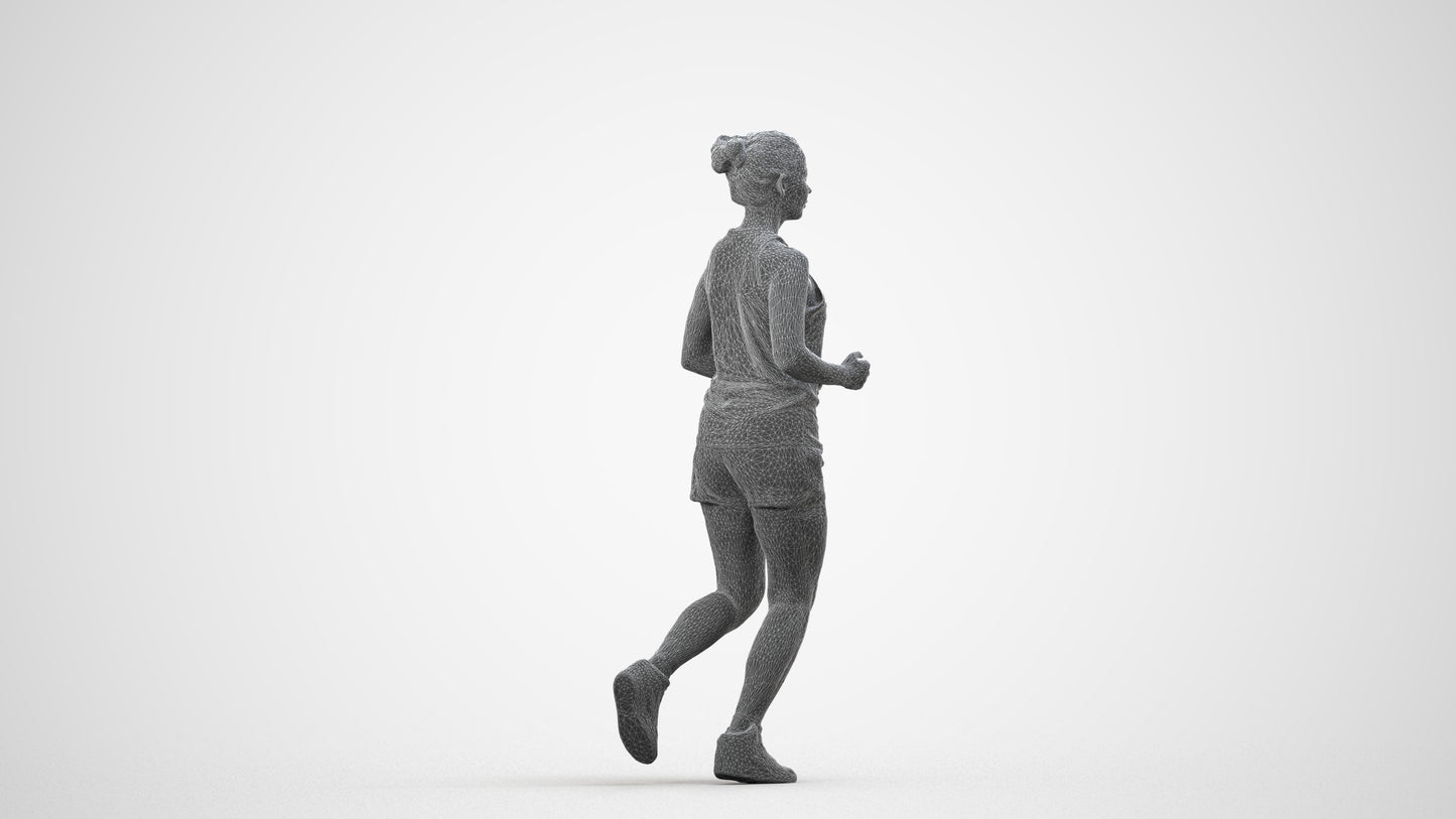 realistic 3D woman sport, scanned archviz people for Blender and 3ds Max, wireframe side view