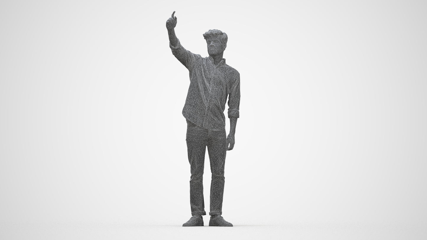 realistic 3D human man casual standing, archviz people FBX OBJ for Blender, wireframe back view