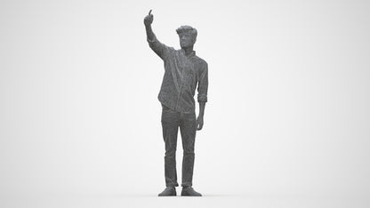 realistic 3D human man casual standing, archviz people FBX OBJ for Blender, wireframe back view