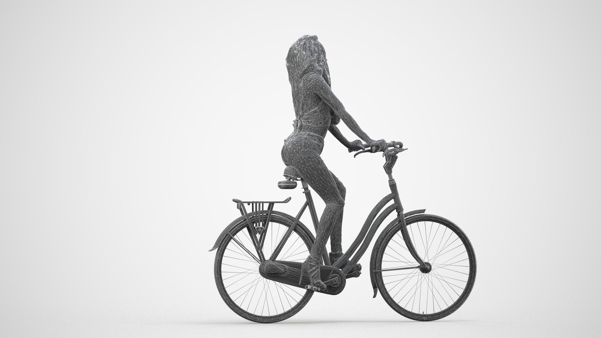 3D scanned woman cycling casual, photorealistic archviz people for Enscape and SketchUp, wireframe side view