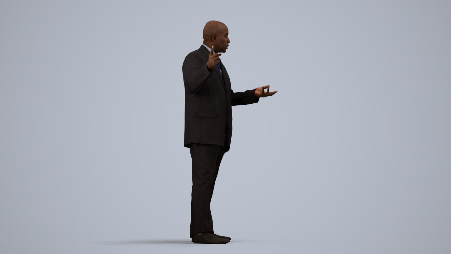 realistic 3D human man business, archviz people FBX OBJ for Blender, side view render
