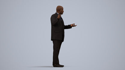 realistic 3D human man business, archviz people FBX OBJ for Blender, side view render