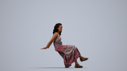 realistic 3D woman casual sitting, scanned archviz people for Blender and 3ds Max, side view render