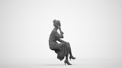 realistic 3D woman casual sitting, scanned archviz people for Blender and 3ds Max, wireframe side view