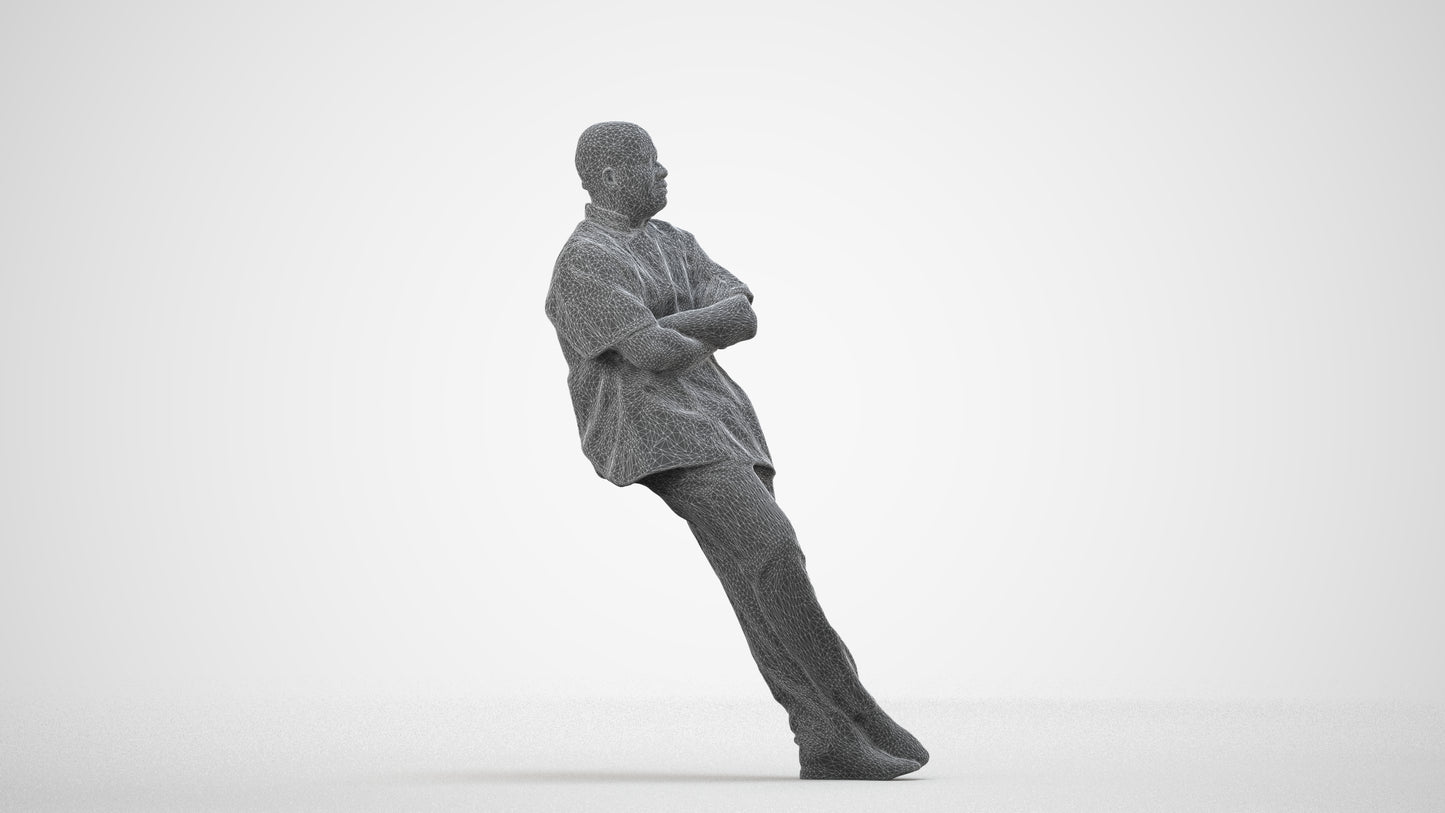 3D scanned man hospitality, photorealistic archviz people for Enscape and SketchUp, wireframe side view