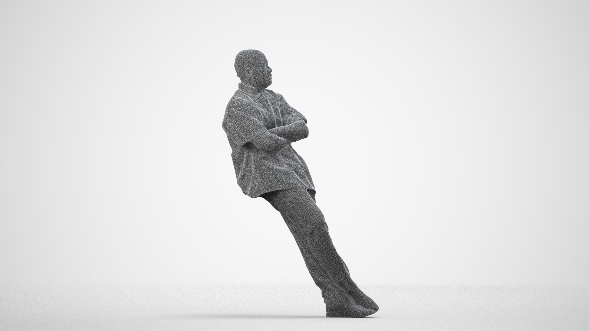 3D scanned man hospitality, photorealistic archviz people for Enscape and SketchUp, wireframe side view