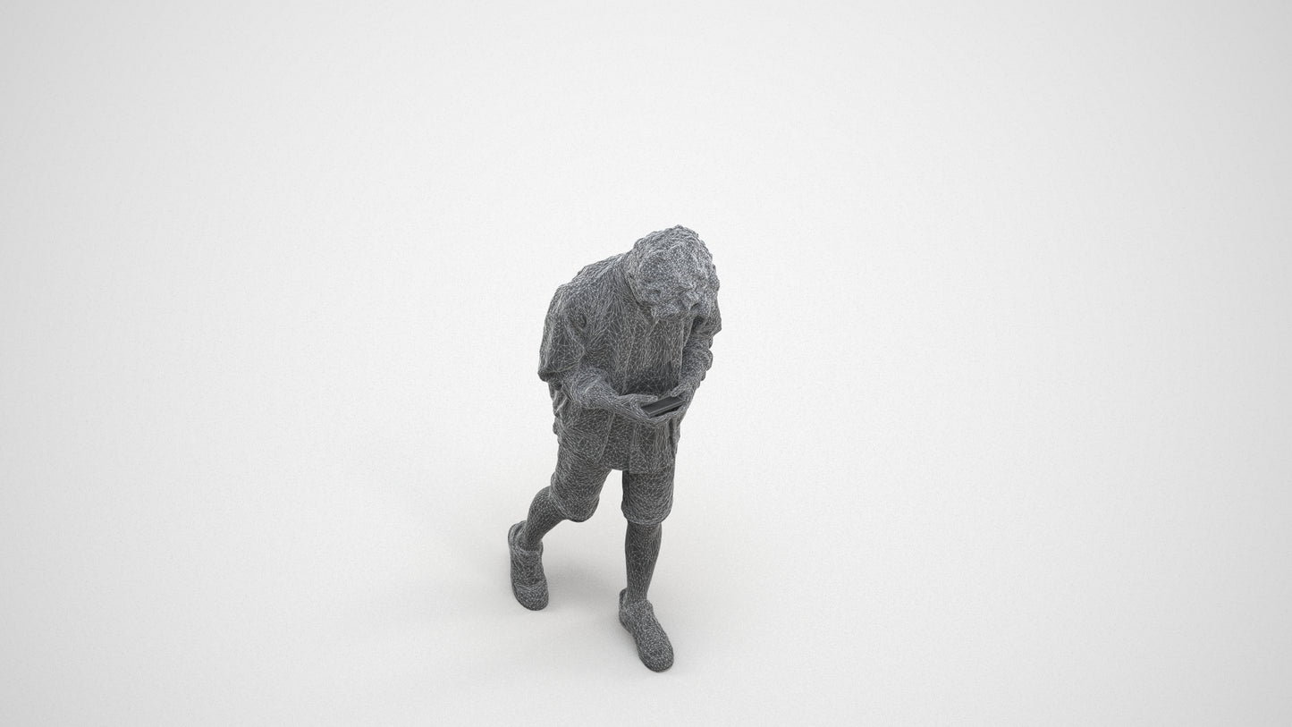 3D human model boy casual kids, photogrammetry scanned person for archviz, wireframe three-quarter view