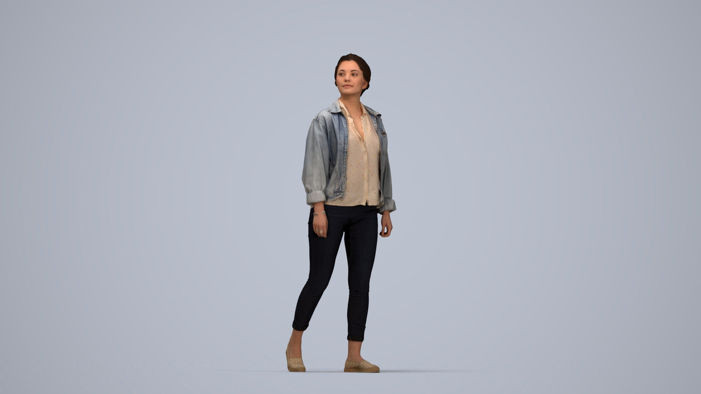realistic 3D people woman casual walking, render-ready for V-Ray and Corona, FBX OBJ, top-down view render