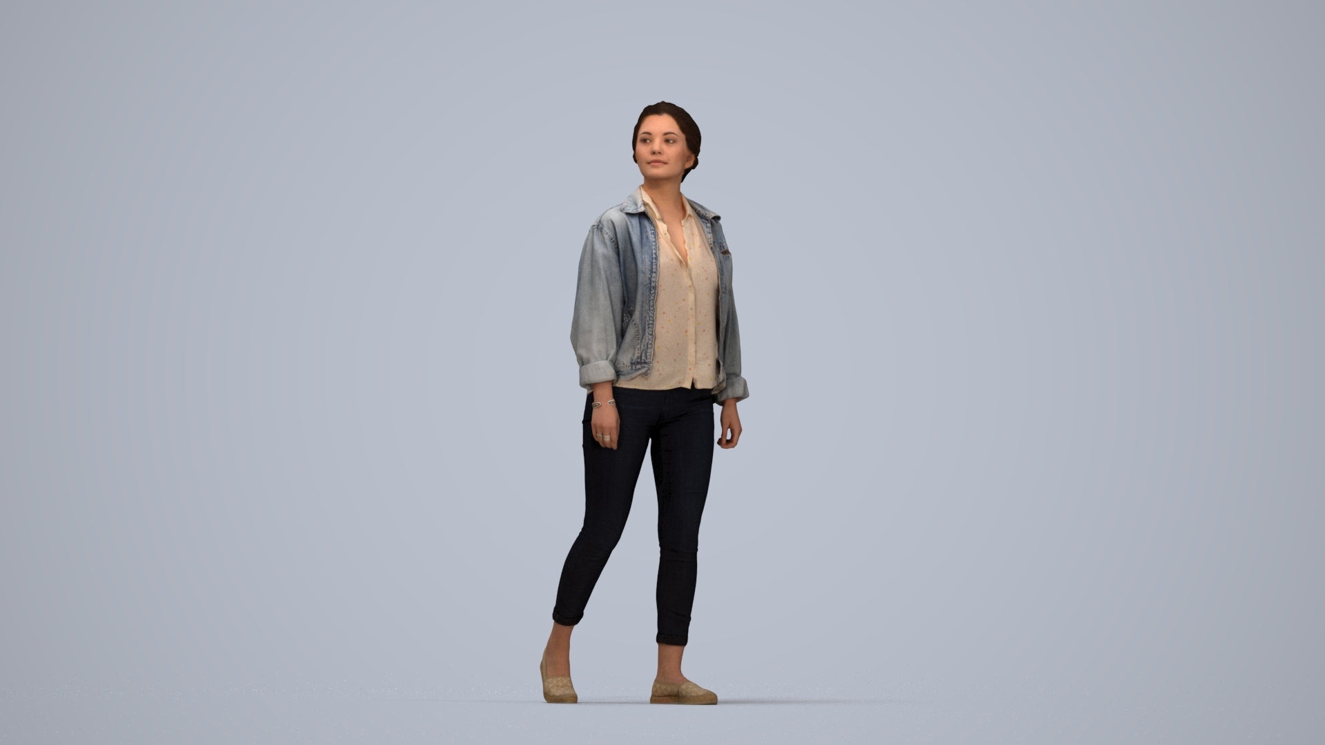 realistic 3D people woman casual walking, render-ready for V-Ray and Corona, FBX OBJ, top-down view render