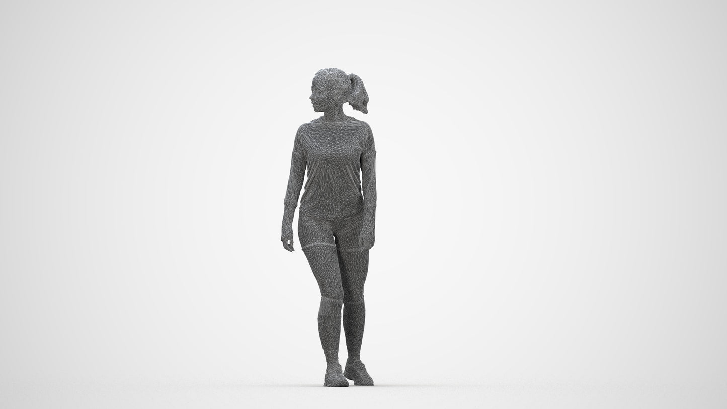 scanned 3D woman sport, photogrammetry people for Enscape and V-Ray, wireframe back view