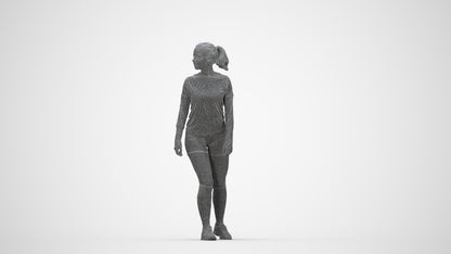 scanned 3D woman sport, photogrammetry people for Enscape and V-Ray, wireframe back view
