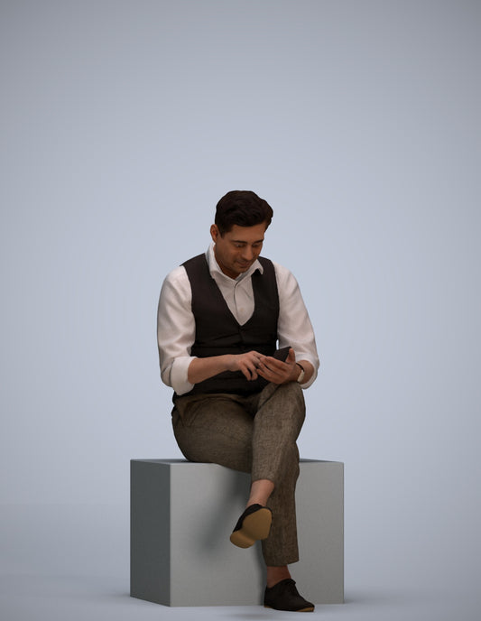 photogrammetry 3D man business sitting, realistic human model archviz FBX