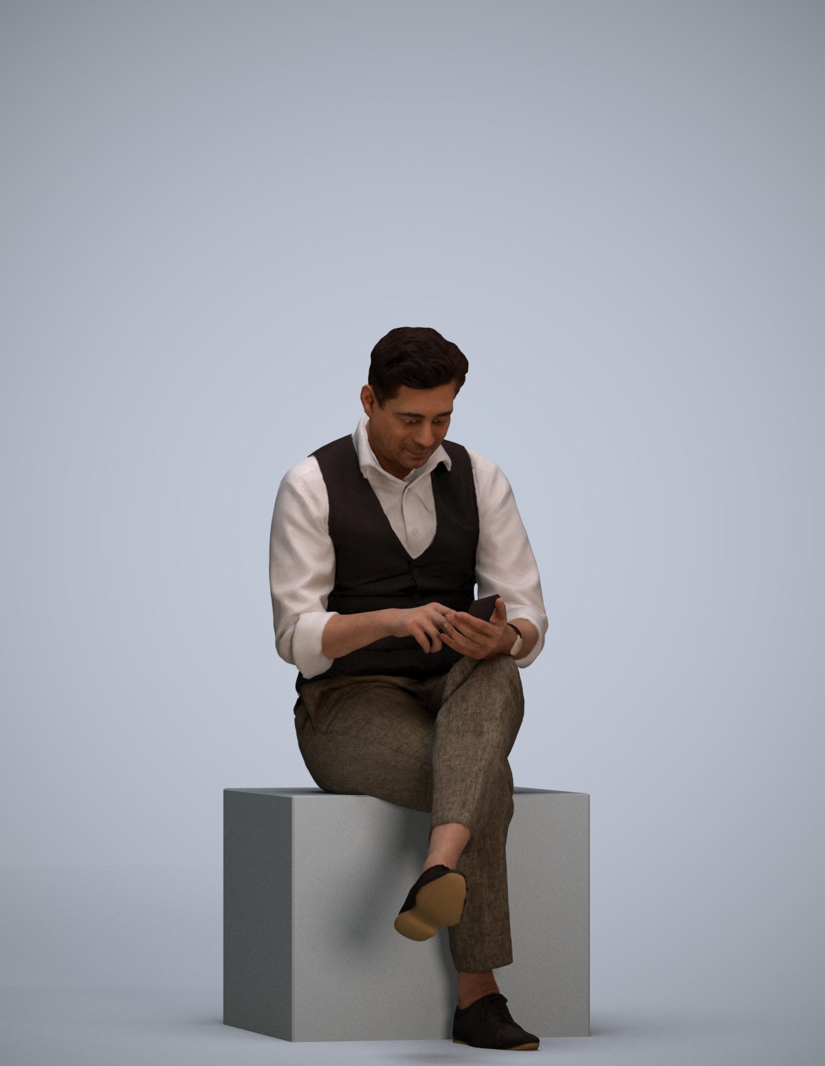 photogrammetry 3D man business sitting, realistic human model archviz FBX