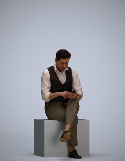 photogrammetry 3D man business sitting, realistic human model archviz FBX