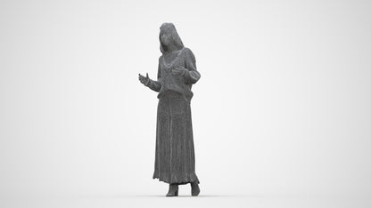 3D scanned woman standing casual, photorealistic archviz people for Enscape and SketchUp, wireframe back view