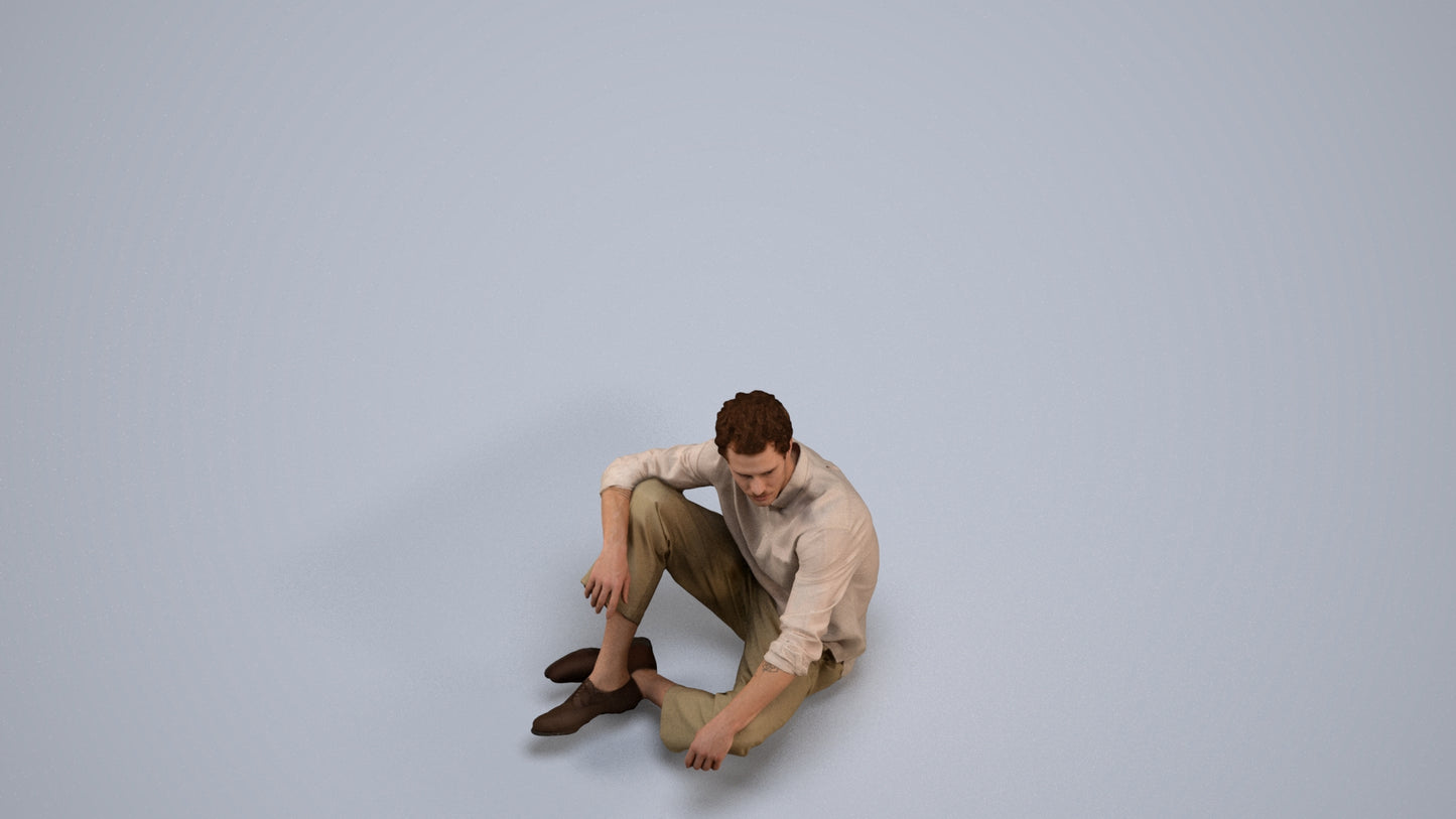 scanned 3D man casual sitting, photogrammetry people for Enscape and V-Ray, back view render