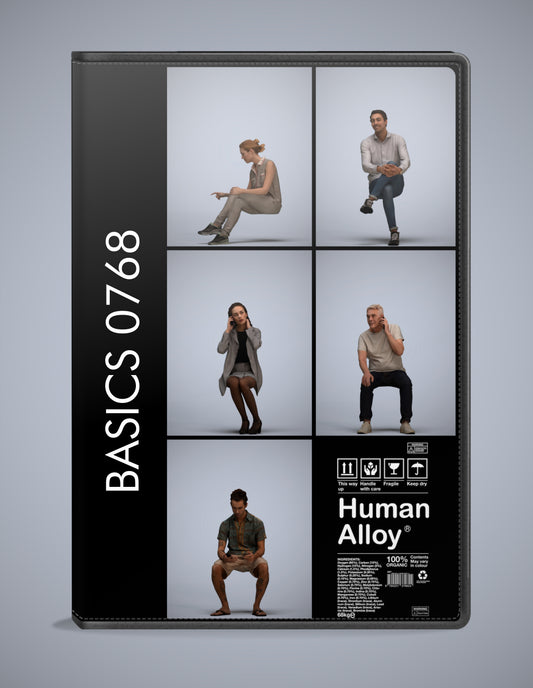realistic 3D people sitting set, 5 render-ready models for V-Ray and Corona