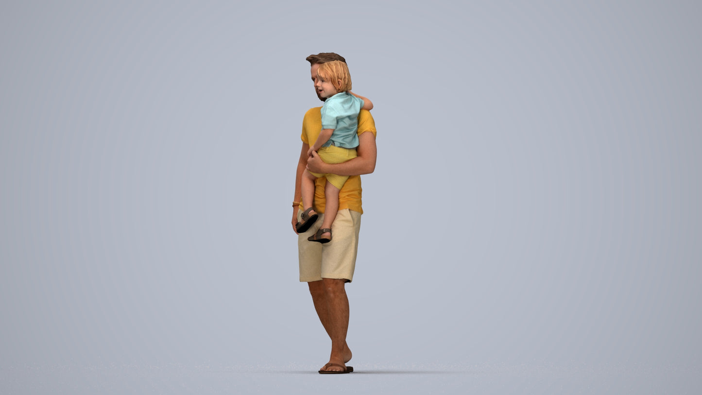 realistic 3D human boy casual kids, archviz people FBX OBJ for Blender, top-down view render