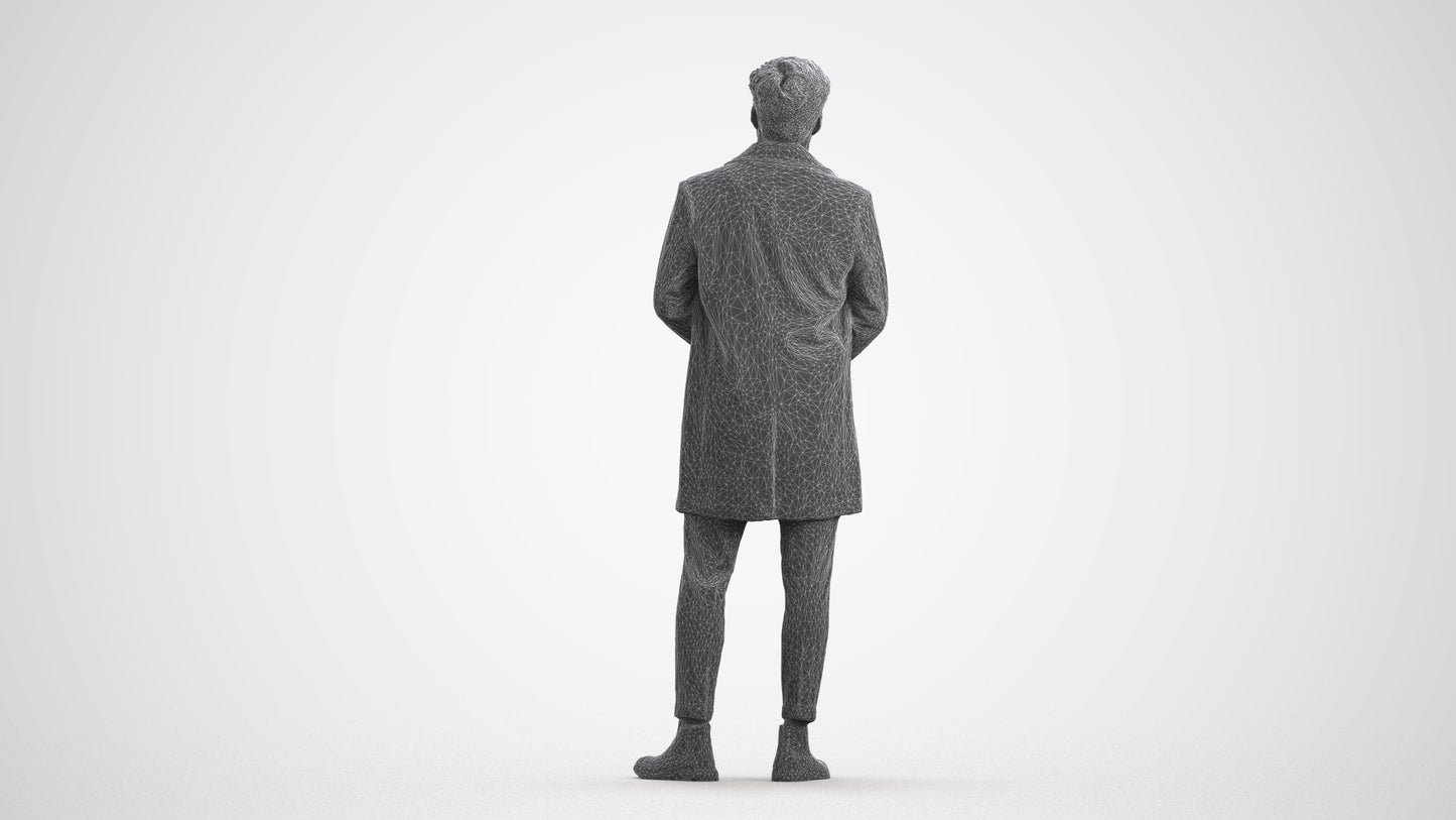 realistic 3D human man business standing, archviz people FBX OBJ for Blender, wireframe front view