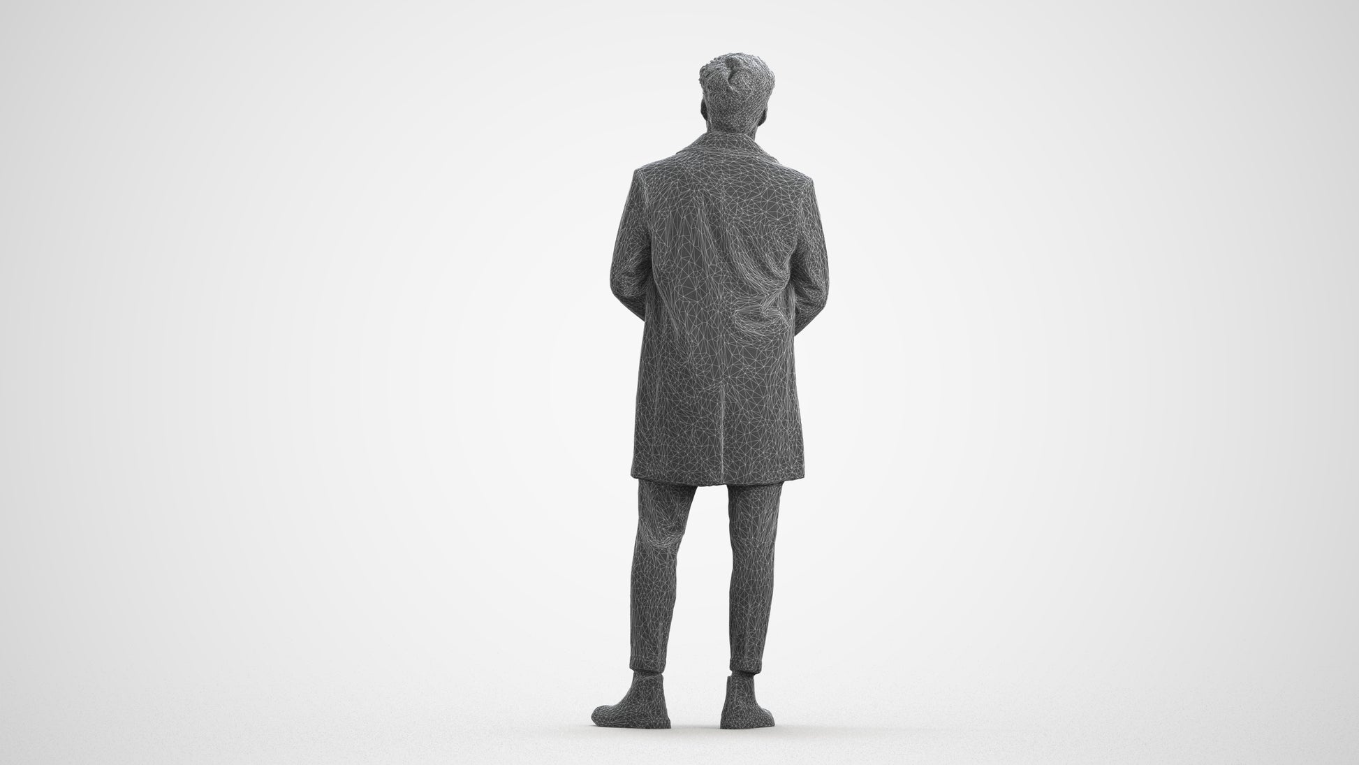 realistic 3D human man business standing, archviz people FBX OBJ for Blender, wireframe front view