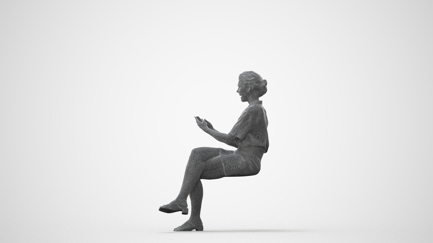 3D scanned woman sitting casual, photorealistic archviz people for Enscape and SketchUp, square thumbnail
