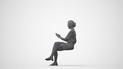 3D scanned woman sitting casual, photorealistic archviz people for Enscape and SketchUp, square thumbnail