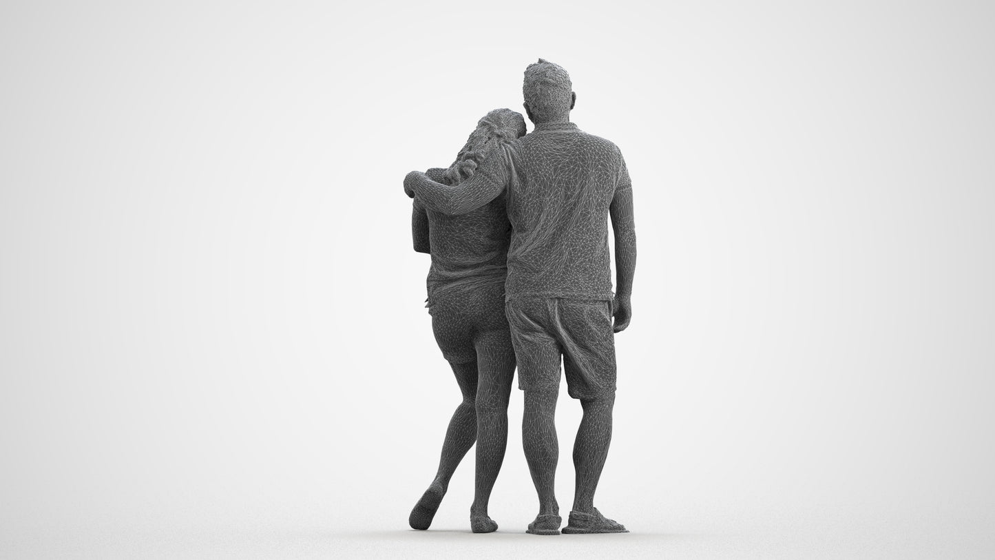 realistic 3D human woman casual couple, archviz people FBX OBJ for Blender, wireframe front view